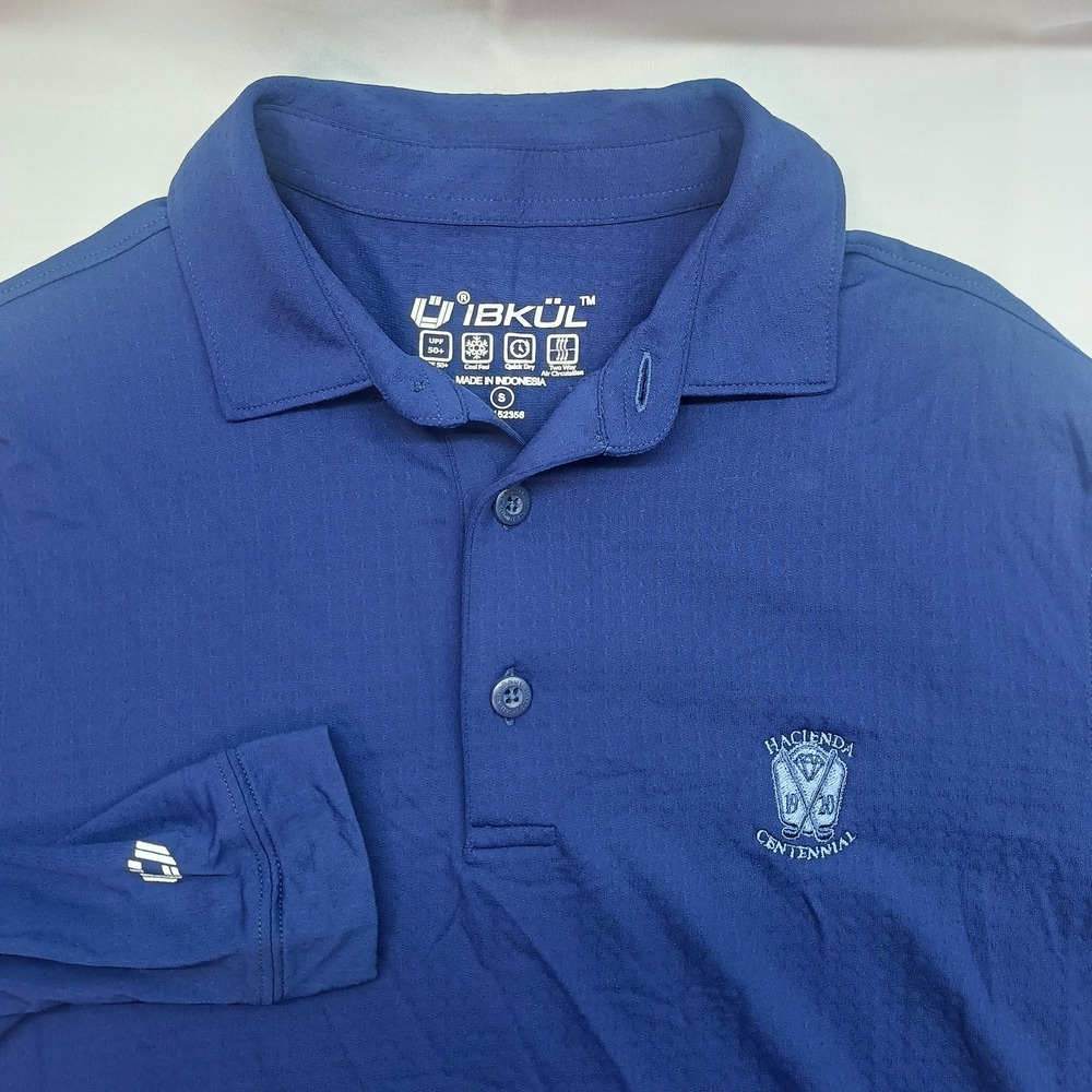 IBKUL Mens S Long Sleeve Polo Shirt Blue Hacienda Centennial UPF 50+ Golf Casual